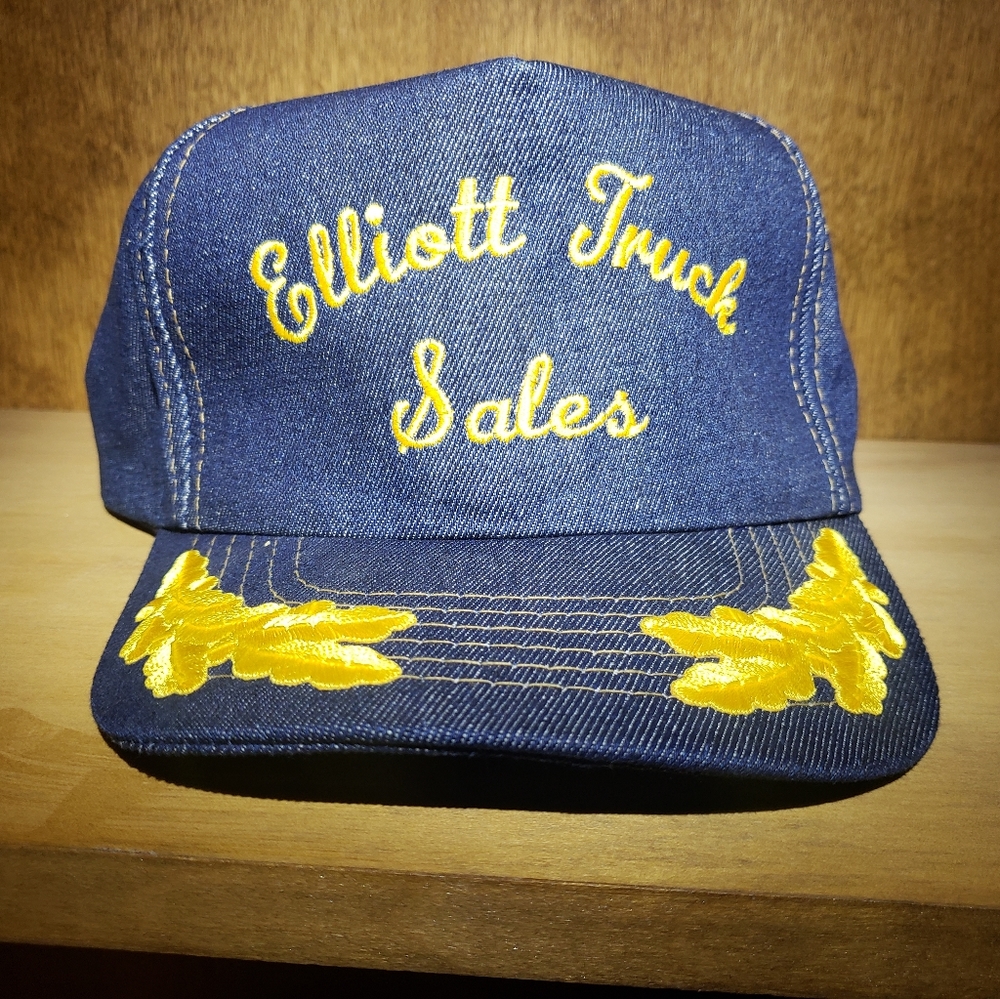 Vintage Denim Trucker Hat Cap SnapBack Blue Gold